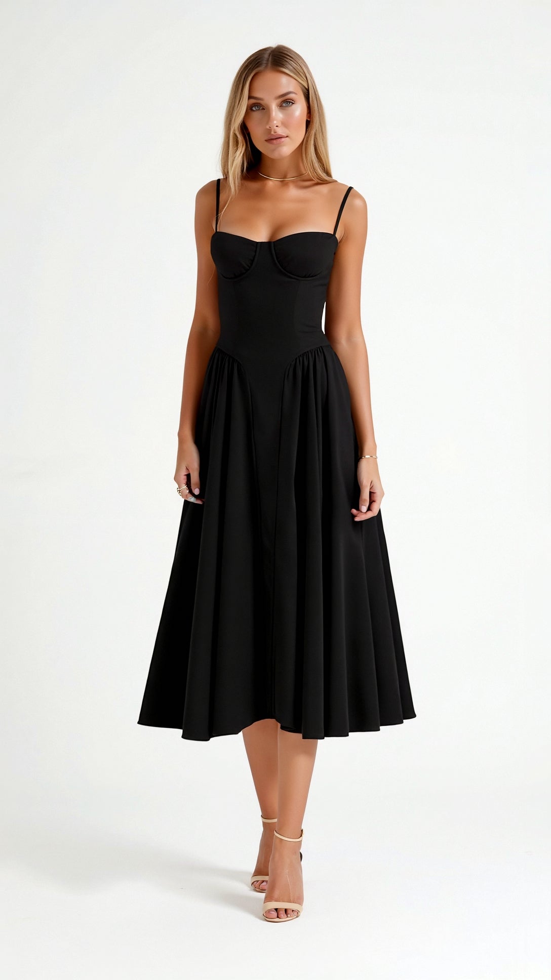 Women's Lightweight Floral Midi Dress | Elegant Sweetheart Neckline Summer Dress