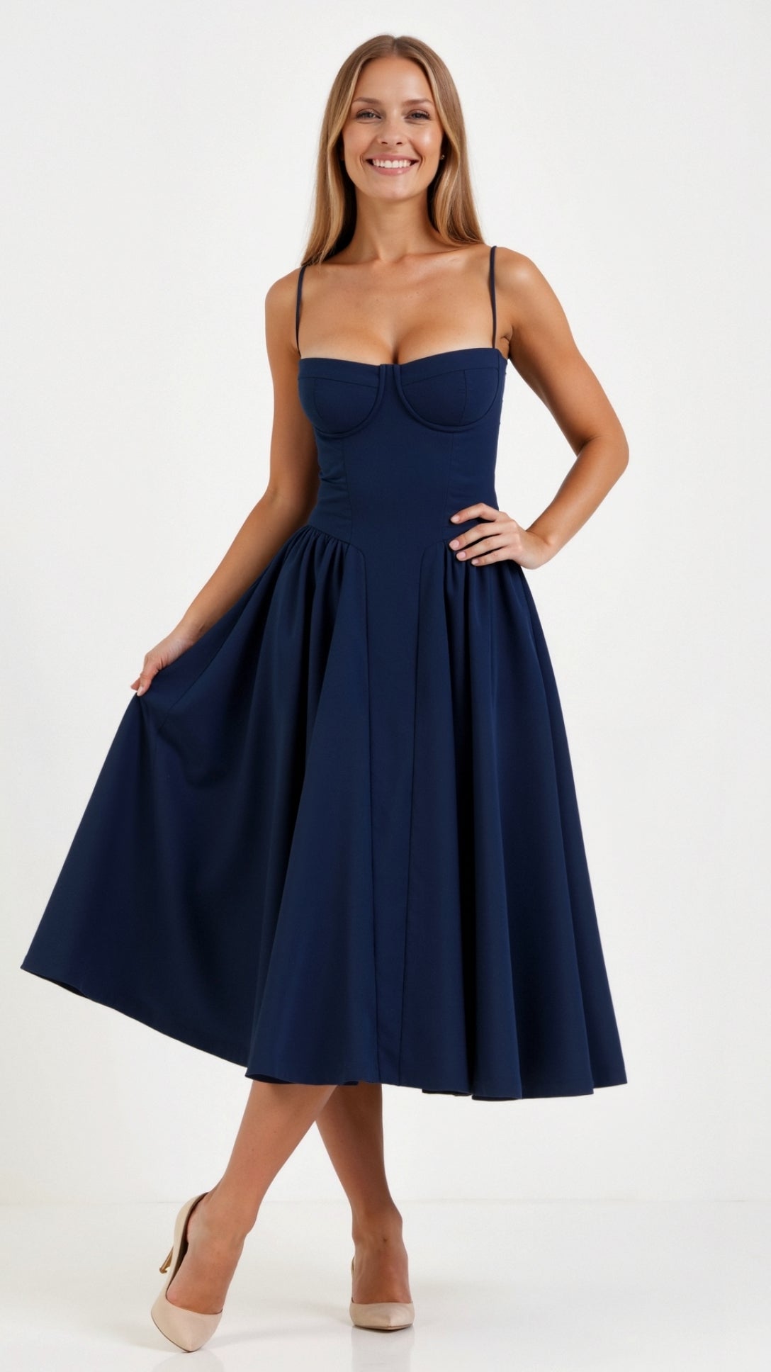 Women's Lightweight Floral Midi Dress | Elegant Sweetheart Neckline Summer Dress