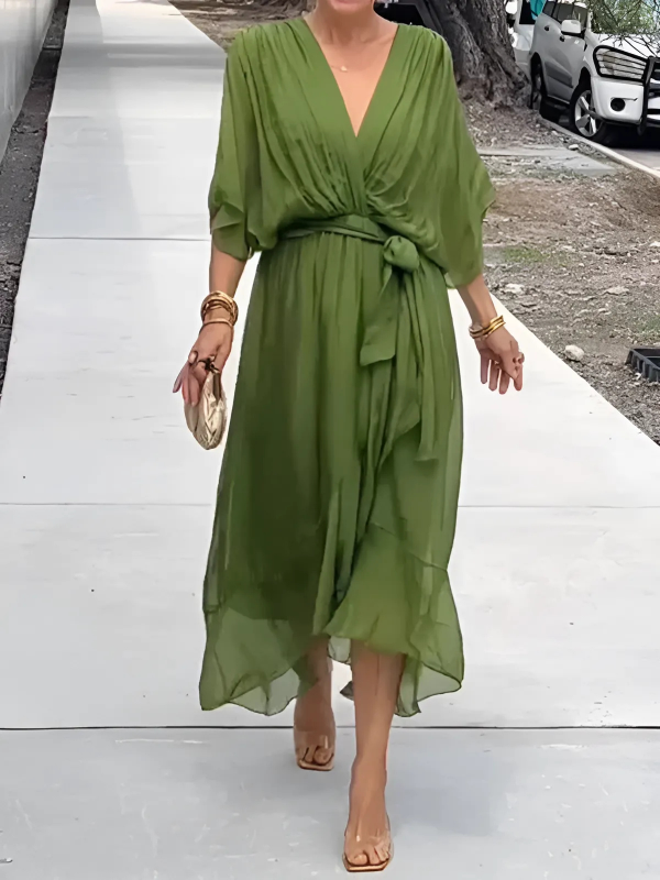 Women's Soft Fabric Midi Dress | Elegant Flutter Sleeve Summer Dress | Plus Size Available