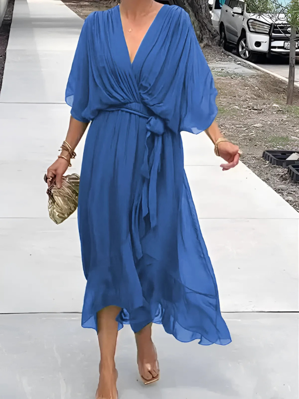 Women's Soft Fabric Midi Dress | Elegant Flutter Sleeve Summer Dress | Plus Size Available