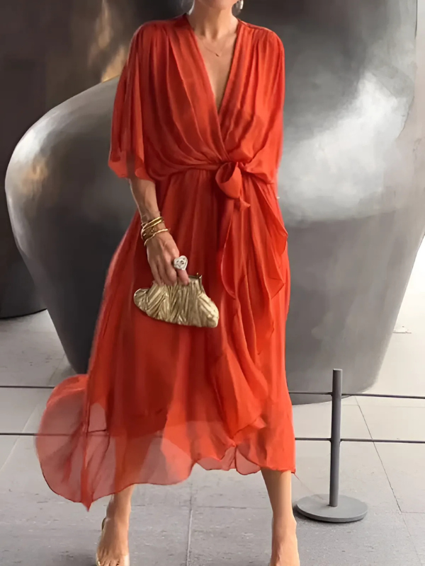 Women's Soft Fabric Midi Dress | Elegant Flutter Sleeve Summer Dress | Plus Size Available